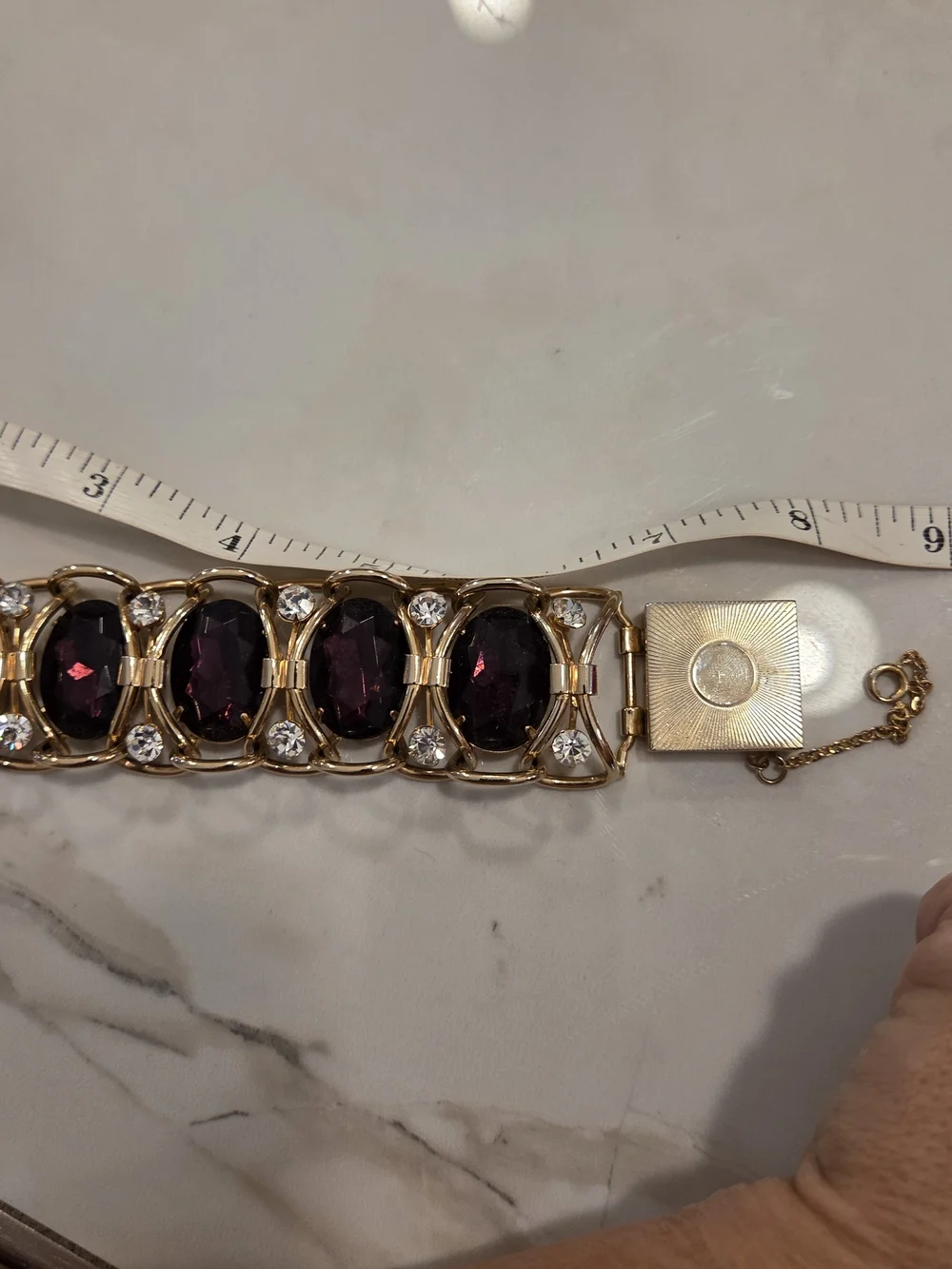 Gold Bracelet with Deep Purple Gemstones and Clear Accents - Picture 2 of 7